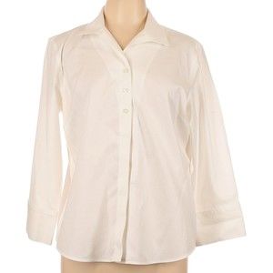 Chico's 100% Modal White Half Button Shirred Long Sleeve Shirt Size 1 or US 8/10